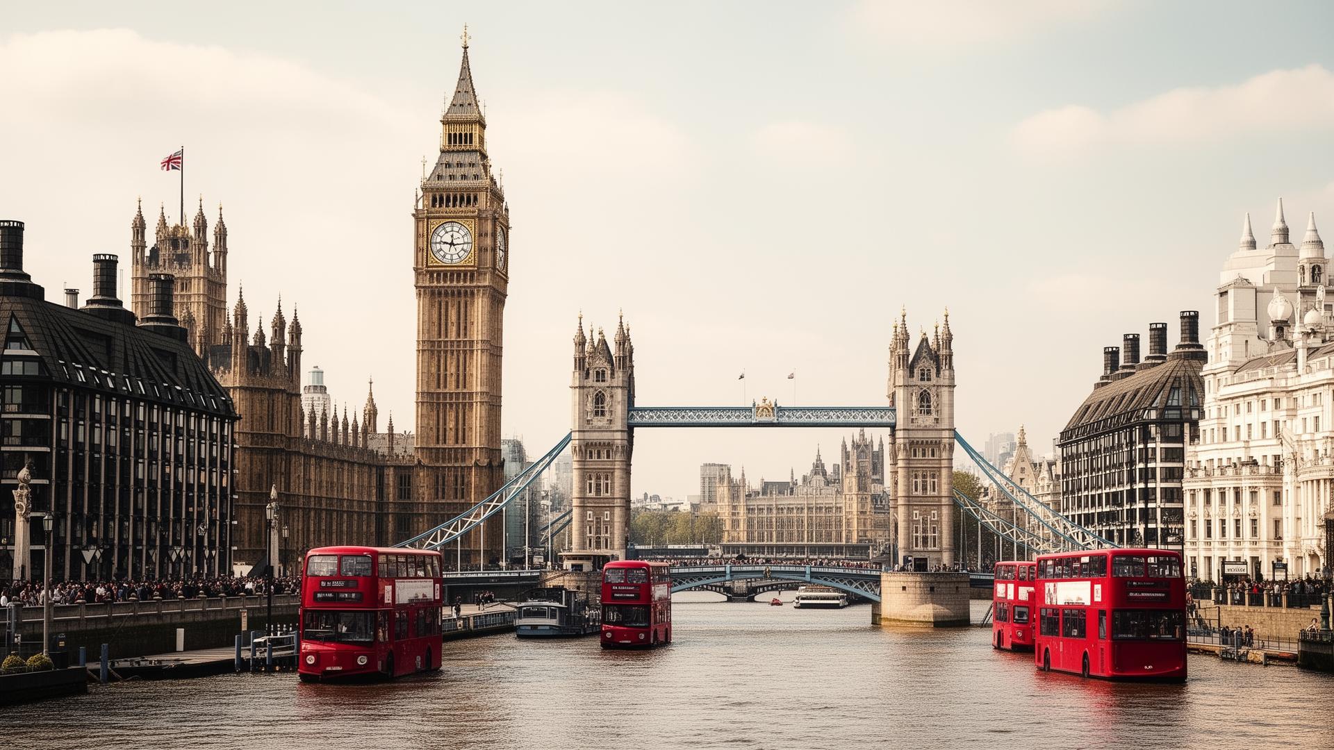London skyline with Big Ben and Tower Bridge